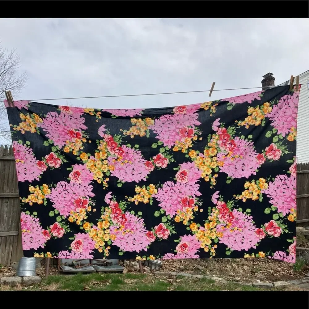 Boho Black Floral Scarf Wrap Bistro Tablecloth